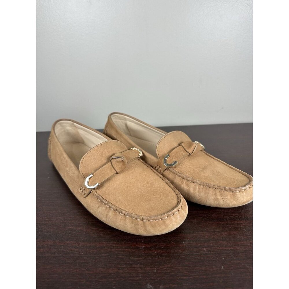 Cole Haan Evelyn Bow Driver Loafer Birch Beige Nubuck Size 9.5 Women’s - Picture 1 of 10
